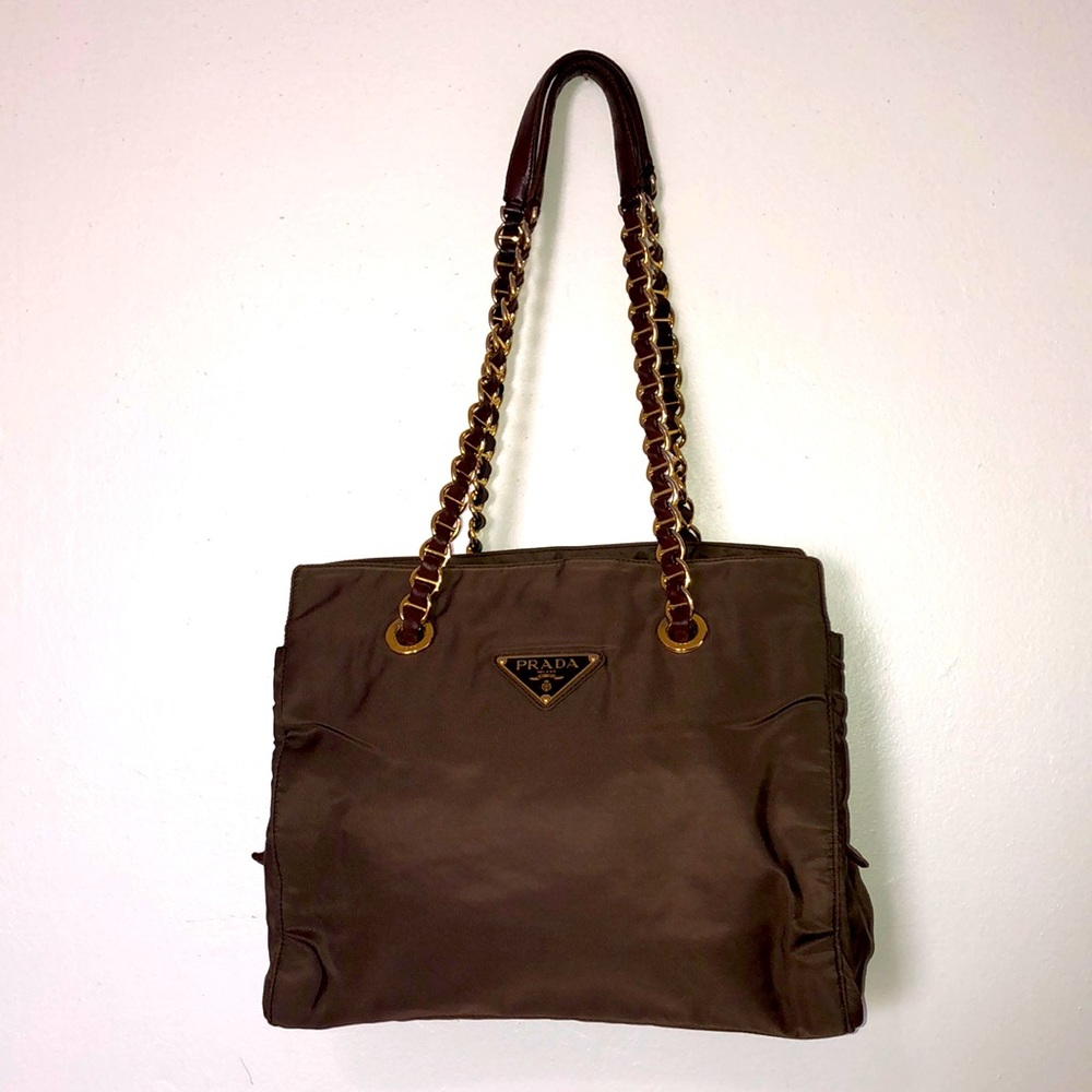 Prada Tessuto Catena Nylon Bag Chain Leather Handles